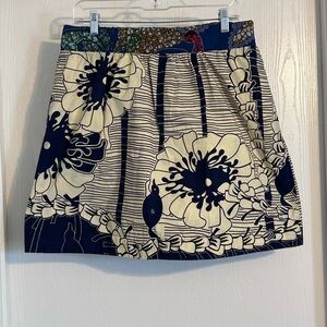 Made in Rwanda Floral Print | Navy and Cream Skirt | Size Medium